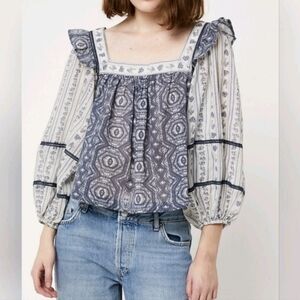 Free people Women's Blue Patterned Top.